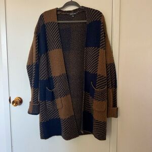 Toad & Co Navy-Brown Checkered Cardigan